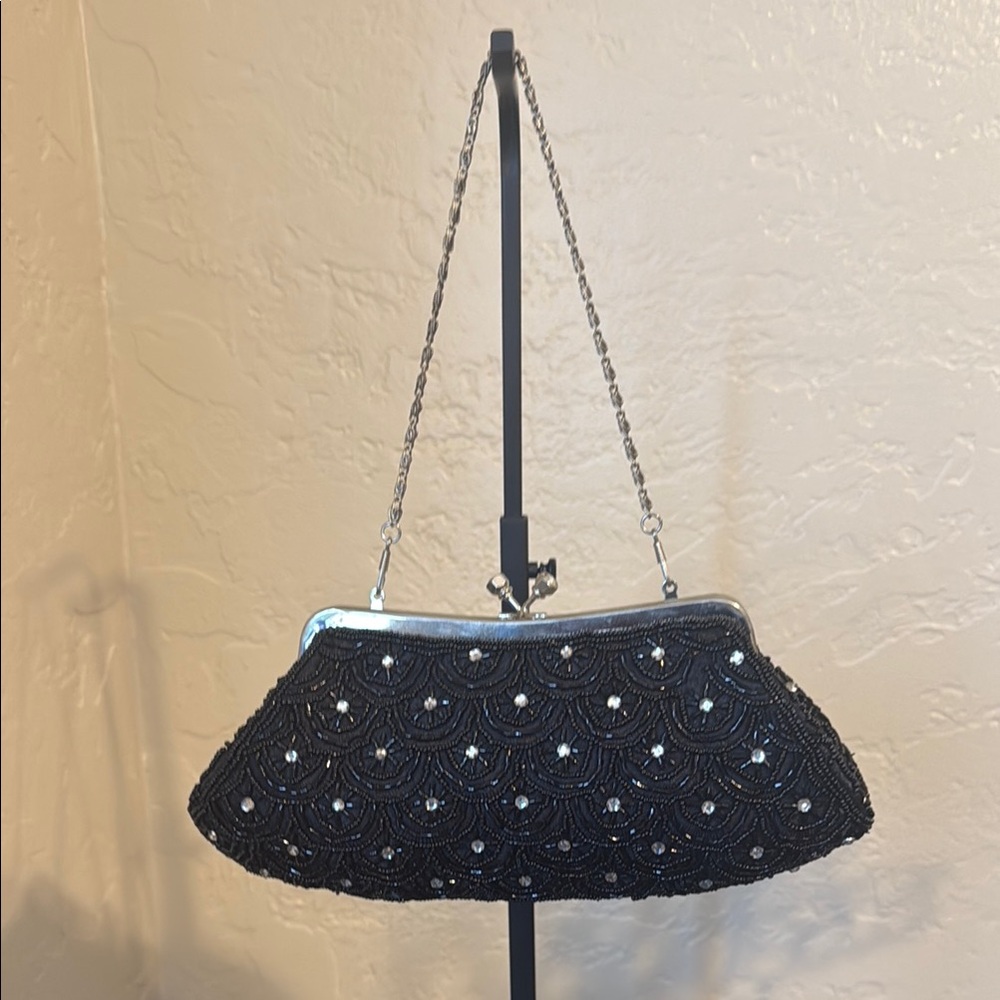 Elegant Black Beaded Clutch